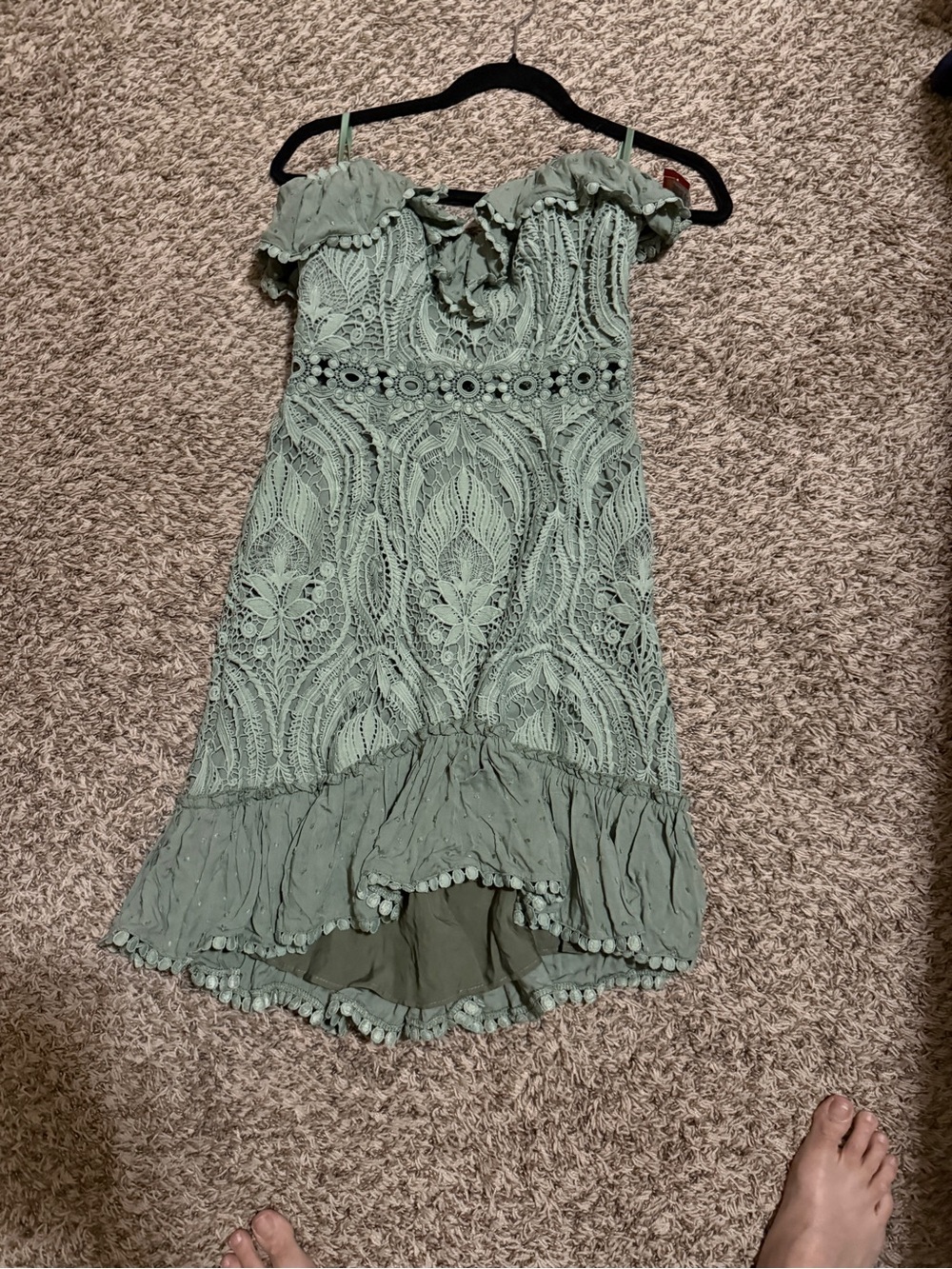 Selfie Leslie Mae Sweetheart Crochet Strapless Ruffled Lace Mini Dress - Picture 2 of 11